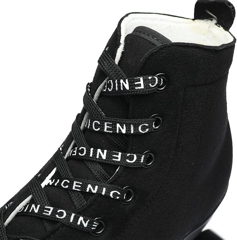 Exgingle Black Roller Skates Outdoor Suede Quad Skates Footwear for Women and Men - Image 3